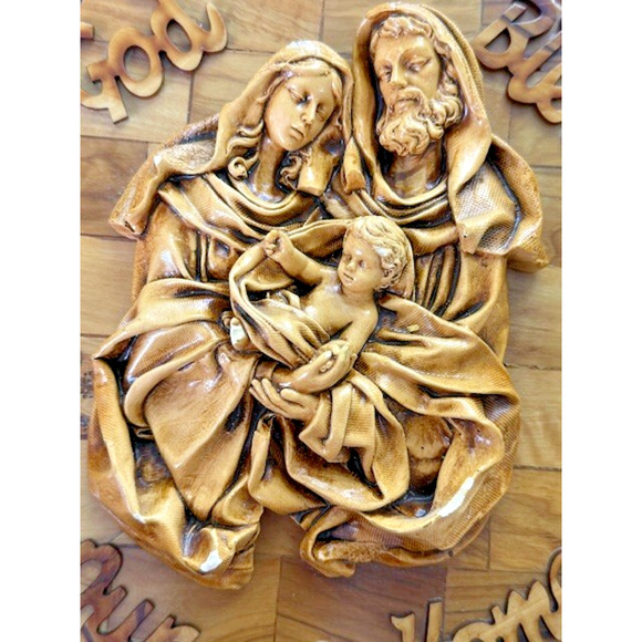 Holy Family Gypsum Olive Wood Hand-Carved Wall Plaque Bethlehem Holy Land Arts - Picture 10 of 10